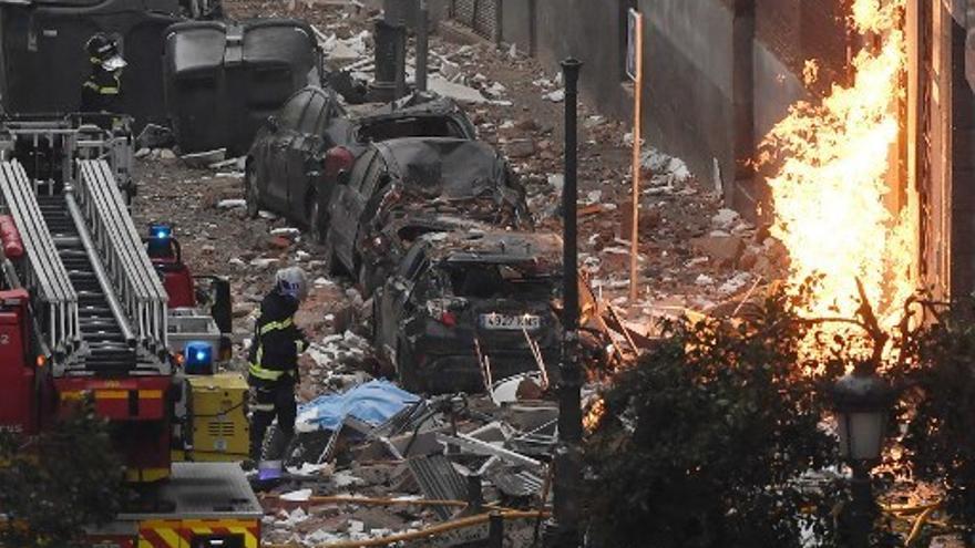 Área de la explosión y colapso del edificio en Madrid
